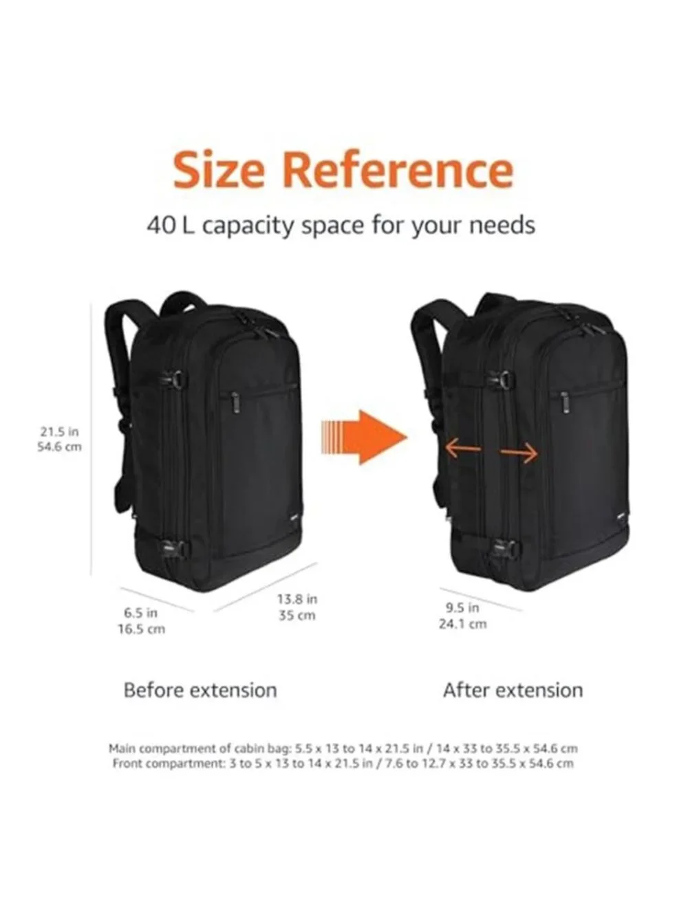 Expandable Carry On Backpack Lightweight Travel Bag Luggage Shoulder Bag